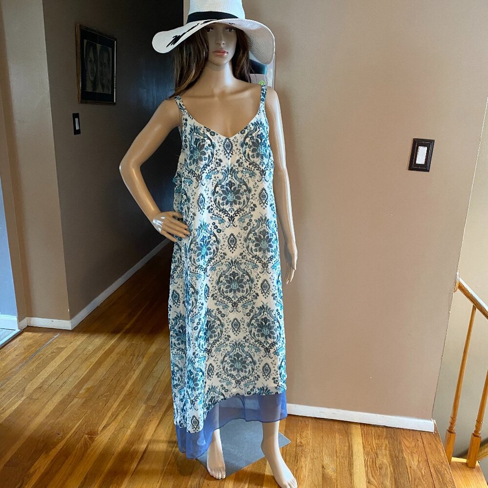 Blue & Cream Adjustable Strap Asymmetrical Dress Lane Bryant 18/20